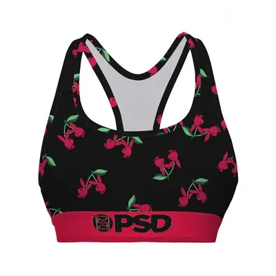 Playboy 862653-large Cherries PSD Sports Bra, Black - Large