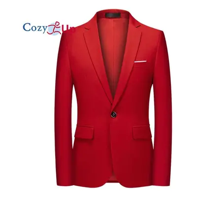 (red, L) Cozy Up Men&apos;s Casual Blazer Jacket Slim Fit Sports Coat Business Suit Jackets One 