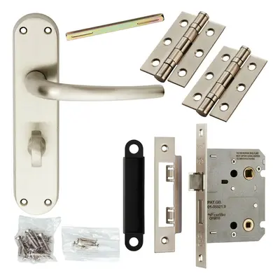 Door Handle & Bathroom Lock Pack Satin Chrome Modern Round Bar Lever Backplate