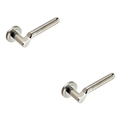 2x PAIR Cranked Round Bar Lever on Round Rose Concealed Fix Polished Satin Steel