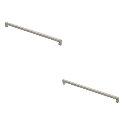 2x Square Section Bar Pull Handle x 15mm 448mm Fixing Centres Satin Nickel