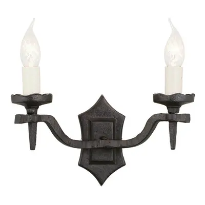 Twin Wall Light Sconce Double Wrought Iron Black LED E14 60W Bulb