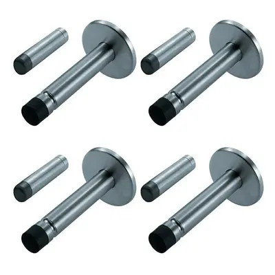 4x Coat Hook on Concealed Fix Rose Rubber Tip 93mm Projection Satin Steel