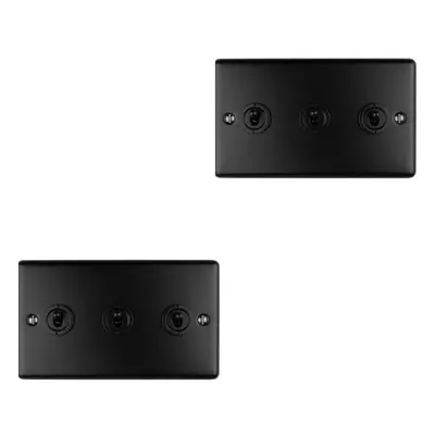 2 PACK Gang Triple Retro Toggle Light Switch MATT BLACK 10A Way Plate