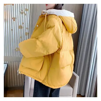 (yellow, M) Ladies Autumn Winter Fashion Temperament Cotton Jacket Short Loose Women French Down