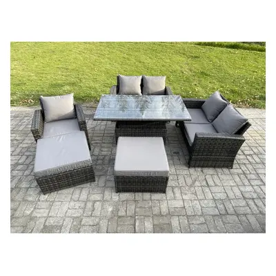 Fimous Seater Wicker Rattan Garden Furniture Rising Table Set with Big Footstool Double Seat Sof