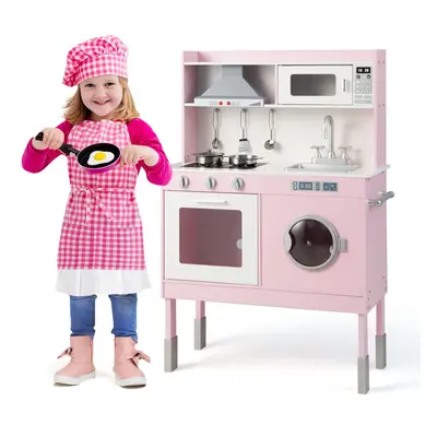 Pretend Play Kitchen Toy Kitchen Playset With Range Hood-Pink