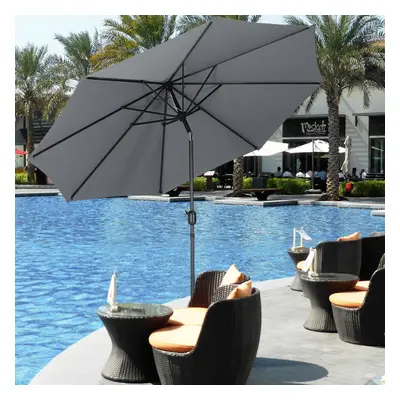 (Dark Grey, w/ 28KG Round Base) Garden Parasol Tilt Crank Patio Sunshade Umbrella 3M