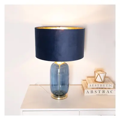 ValueLights Leigh Velvet & Gold Shade Navy & Gold Glass Table Lamp