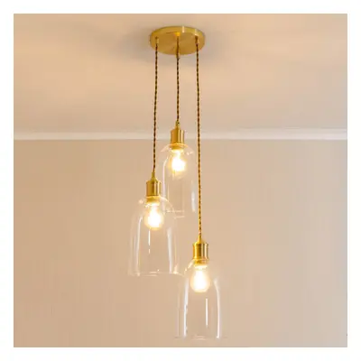 ValueLights Kira Glass Brushed Gold Cluster Ceiling Light & Bulbs