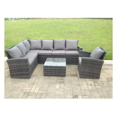 (left corner sofa +extra chair, without covers) high back rattan corner sofa set outdoor furnitu