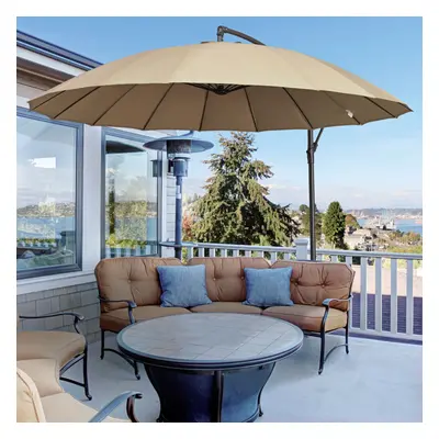 Outsunny 3(m) Cantilever Shanghai Parasol w/ Crank Handle, Cross Base, Khaki