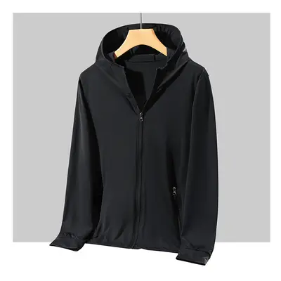 (Navy Blue, XXXL) Plus Size Summer Coat Men Hooded Quick-Drying Upf Breathable Windbreaker Summe