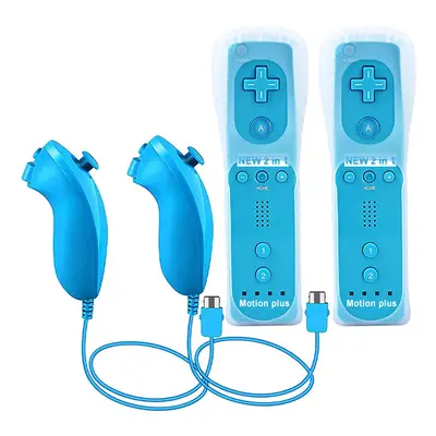 (Blue- Set) 1pcs/2pcs Controller for Wii Remote Controller Gamepad Built-in Motion