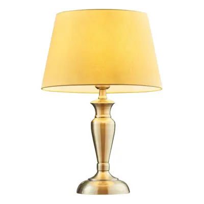 Table Lamp Antique Brass Plate & Yellow Cotton 60W E27 Base & Shade e10522