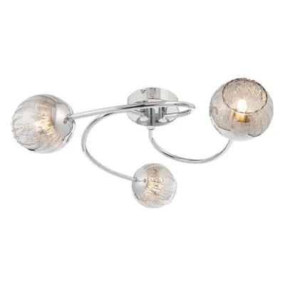 Semi Flush Ceiling Light Chrome & Mirror Glass Shade 3x Lamp Hanging Pendant