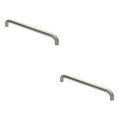 2x Round D Bar Pull Handle x 30mm 450mm Fixing Centres Satin Steel