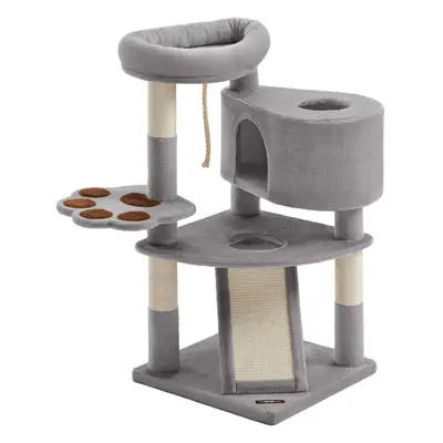 (49L x 49W x 95H cm, Light Grey) Cat Tree, Adorable Cat Tower with Scratching Post and Ramp, Mul