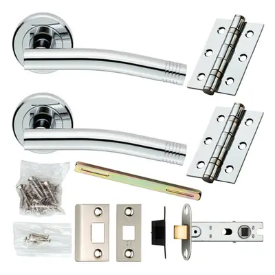 Door Handle & Latch Pack Chrome Modern Angled Arch Bar on Screwless Round Rose