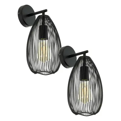 2 PACK LED Wall Light / Sconce Black Steel Wire Cage Shade 1x 60W E27 Bulb