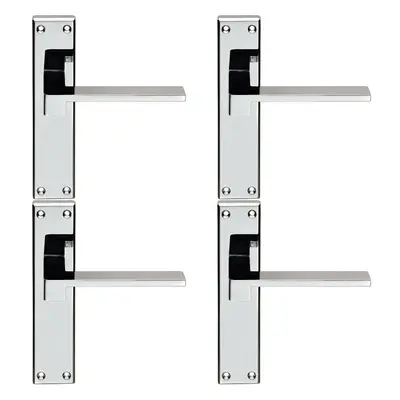 4x PAIR Flat Straight Lever on Latch Backplate Handle x 40mm Polished Chrome