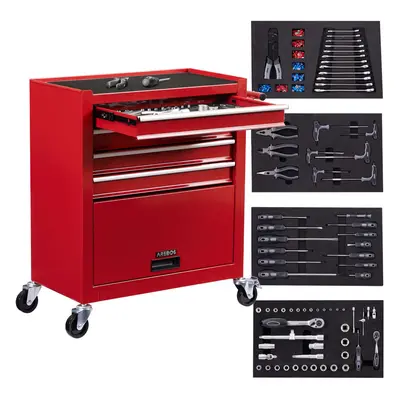 AREBOS workshop trolley | drawers incl. 81pcs. tools + large compartment | incl. anti-slip mats 