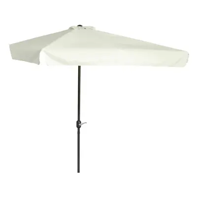 Outsunny 2.3m Half Round Parasol Garden Sun Umbrella Metal w/ Crank Off-White