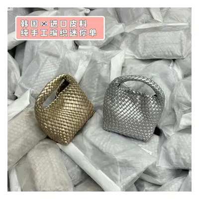 (Gold+coin purse+chain) Pure Handmade Woven Small Titt Bag Handbag Female New High -End Mini Cha