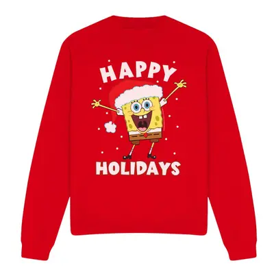 (L, Red) SpongeBob SquarePants Unisex Adult Happy Holidays Christmas Sweatshirt