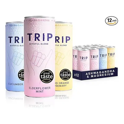 TRIP Mindful Blends Mixed Pack Sparkling Drink with Magnesium Lions Mane L-theanine Vegan (Pack 