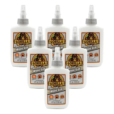 gorilla Dries clear Wood glue 4oz Bottle (Pack of 6)