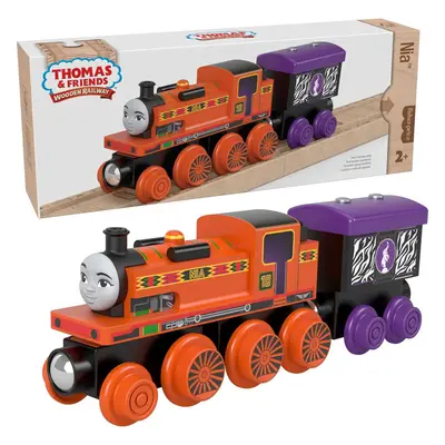 Thomas & Friends Wooden Railway Toy Train Nia Push-Along Wood Engine & Cargo Car for Toddlers & 