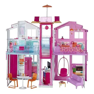 Barbie 3-Story Townhouse Dollhouse with Elevator Swing Chair Furnitu