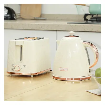 (Cream) HOMCOM Kettle and Toaster Set 1.7L Fast Boil Kettle & Slice Toaster Set