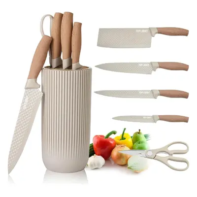 (Khaki) Kitchen Knife Set, 6-Pieces Khaki Sharp Knife Set for Kitchen, Non-Stick Non-Slip Stainl