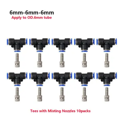 (6mm Nozzle Kits) Misting Fogger Nozzle Orifice0.4mm with Quick Slip Lock Tee Connectors for Hom