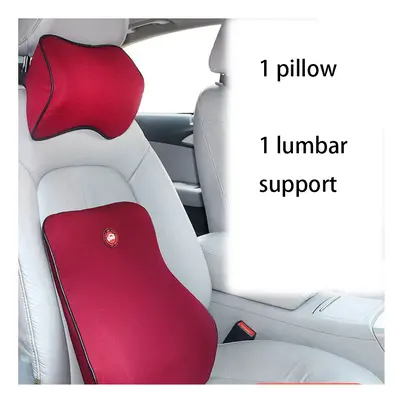 (Wine Red Set(2x)) Breathable Car Seat Headrest Neck Pillow Auto Car Seat Pillow Memory Foam