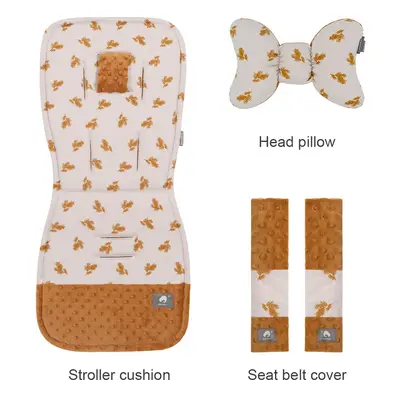 (ear of wheat) Stroller Cushion & Head Pillow & Seat Belt Cover 3Pcs/Set Universal Pram Pad Soft