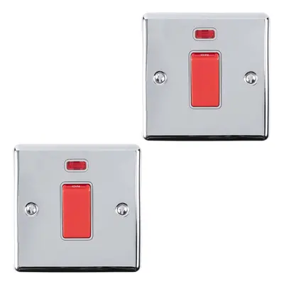 2 PACK Gang 45A Oven Cooker Switch Neon - POLISHED CHROME & GREY Rocker DP