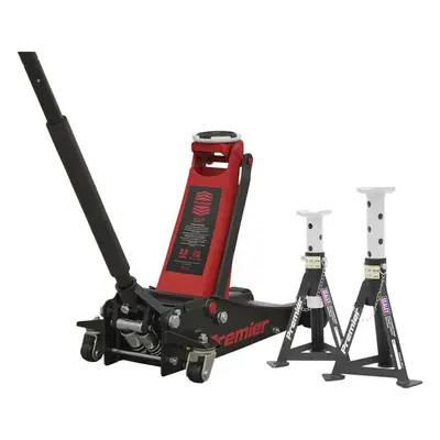 Low Entry Hydraulic Trolly Jack & x Axle Stand Kit - 2500kg Capacity - Red