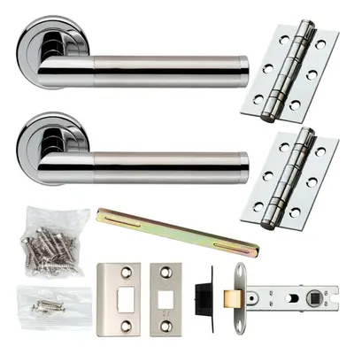 Door Handle & Latch Pack Chrome & Satin Nickel Straight Screwless Round Rose