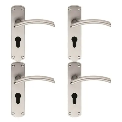 4x Arched Lever on Euro Lock Backplate Door Handle x 42mm Satin Chrome