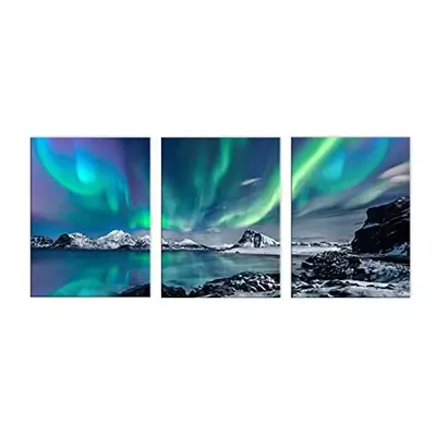 3 Pieces Canvas Prints Aurora Scenery Paintings Picture Farmhouse Wall Decor Nature Northern Lig