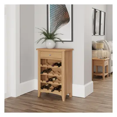 Wine Cabinet & Storage Drawer Bottle Fully Assembled Solid Oak Veneer