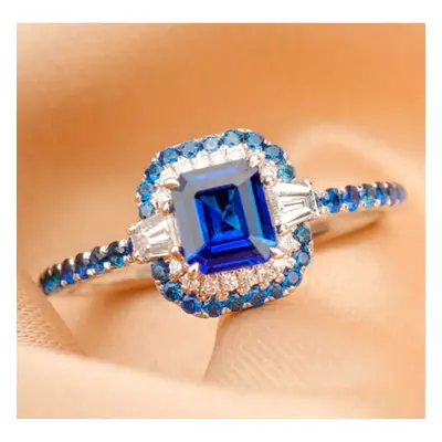 925 Sterling Silver Rings Blue Zircon Ring Women Wedding Ring Size