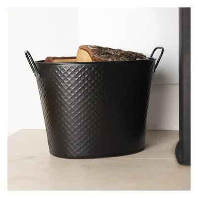 Willow Fireside Log Bucket Iron Oval Opening Black Matte Finish