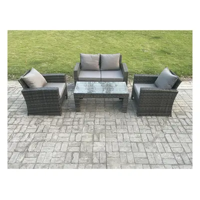 Fimous Outdoor Rattan Garden Furniture Set Seater Patio Lounge Sofa Set with Coffee Table Dark G