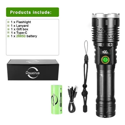 (black, a battery and a box) 800w Led High Power Flashlight Yellow And White Torch Rechargeable 