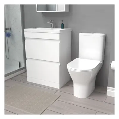 Nes Home 600mm Drawers Gloss Basin Vanity & Rimless Close Coupled Toilet White