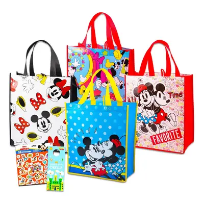 Disney Mickey Mouse and Minnie Mouse Reusable Tote Bag Set with Stickers - Pack of (Mickey and M